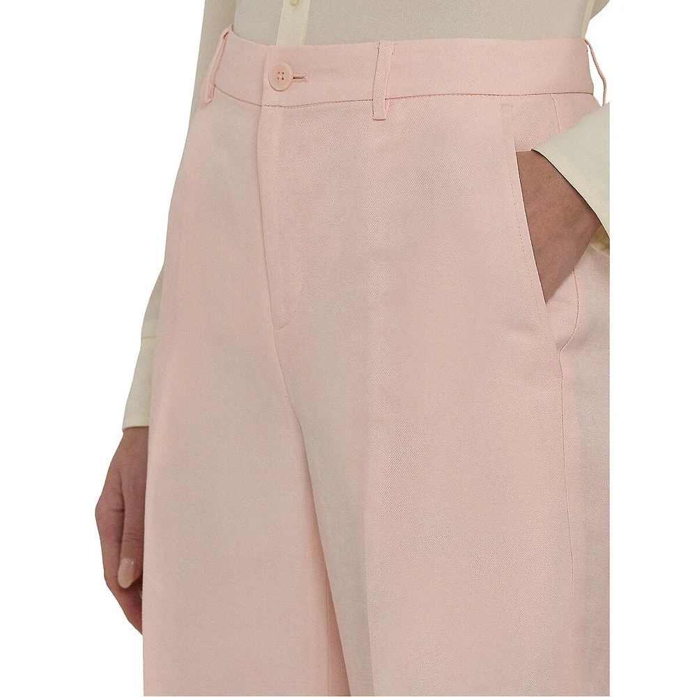 Linen-Blend Twill Cropped Wide-Leg Pants