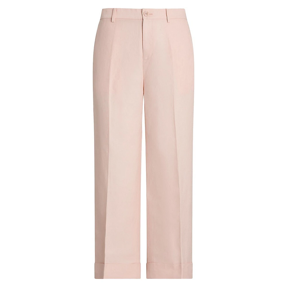 Linen-Blend Twill Cropped Wide-Leg Pants