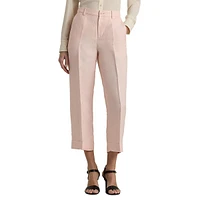 Linen-Blend Twill Cropped Wide-Leg Pants