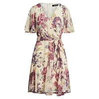 Floral Georgette Wrap Fit-&-Flare Dress