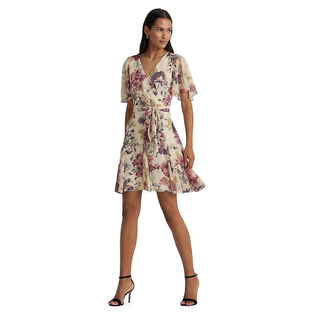 Floral Georgette Wrap Fit-&-Flare Dress