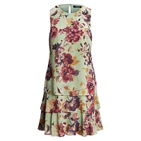 Floral Georgette Sleeveless Tiered-Hem Dress