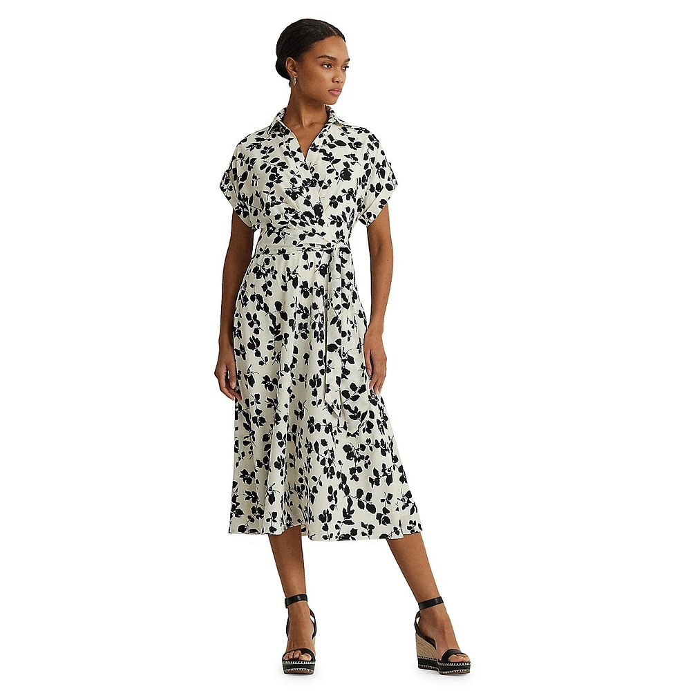 Belted Surplice Roll-Tab Shirt Dress