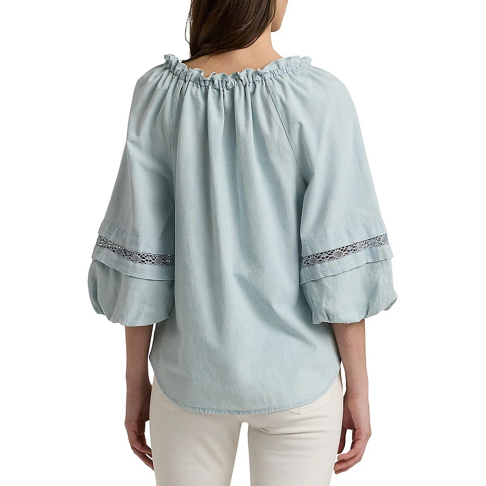 Ruffled Tie-Neck Puffy Blouse