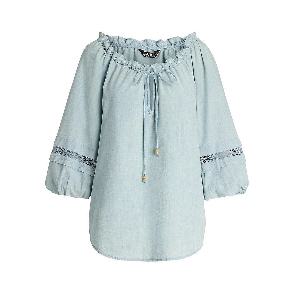 Ruffled Tie-Neck Puffy Blouse