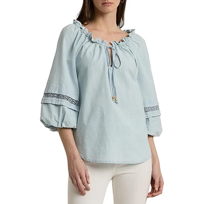 Ruffled Tie-Neck Puffy Blouse