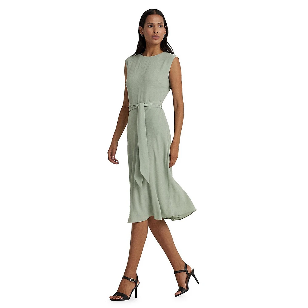 Bubble Crepe Belted Midi Dress