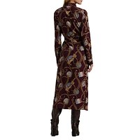 Harness-Print Crepe de Chine Shirtdress