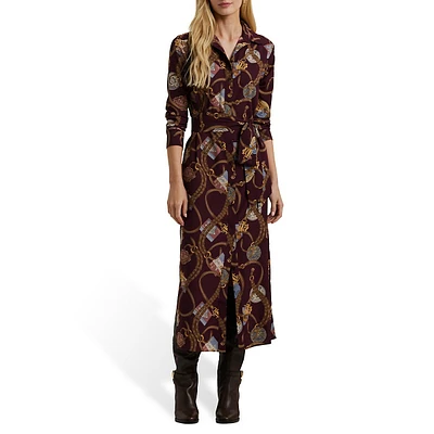 Harness-Print Crepe de Chine Shirtdress