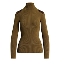 Slim-Fit Faux Leather-Trim Tibbed Turtleneck