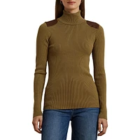 Slim-Fit Faux Leather-Trim Tibbed Turtleneck