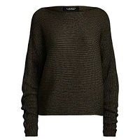 ​Metallic Rib-Knit Boatneck Sweater