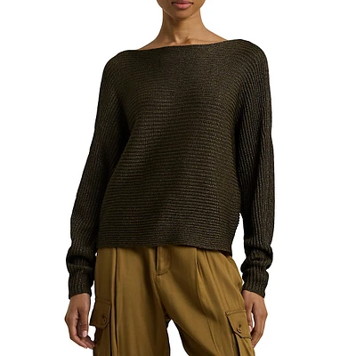 ​Metallic Rib-Knit Boatneck Sweater