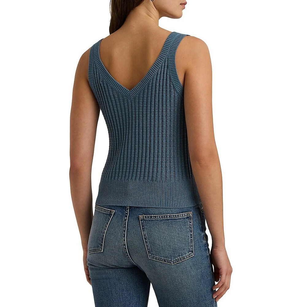 Cotton-Blend Cropped Sweater Tank Top