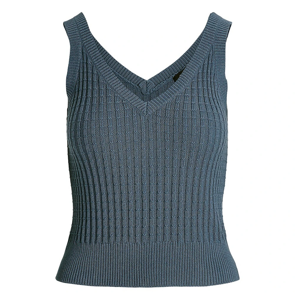 Cotton-Blend Cropped Sweater Tank Top