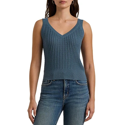 Cotton-Blend Cropped Sweater Tank Top