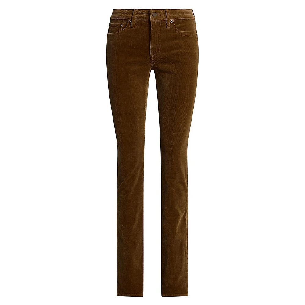 Stretch-Corduroy Mid-Rise Straight Pants