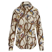 Classic-Fit Belting-Print Crepe Shirt