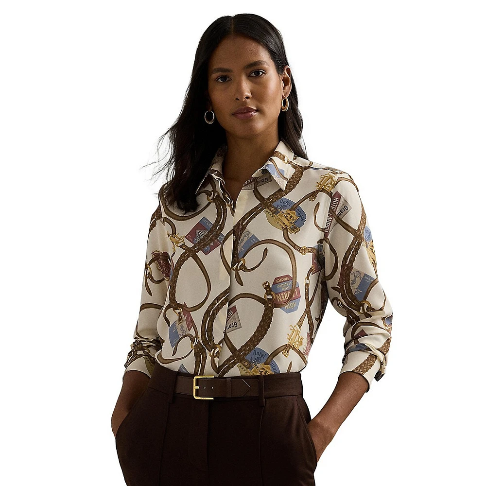 Classic-Fit Belting-Print Crepe Shirt