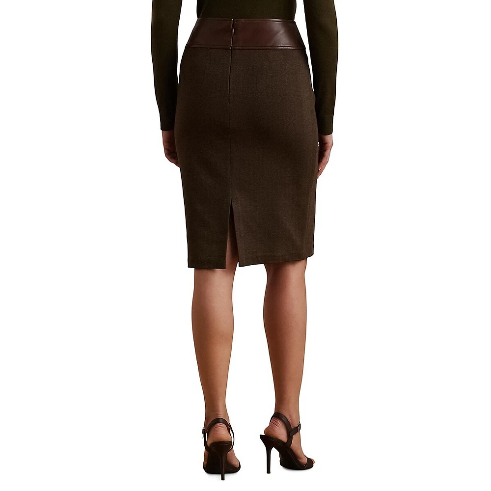 Buckle-Trim Herringbone Pencil Skirt