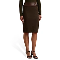 Buckle-Trim Herringbone Pencil Skirt