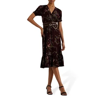 Floral Jersey Surplice Puff-Sleeve Midi Dress