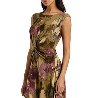 Floral Twist-Front Cap-Sleeve Jersey Dress