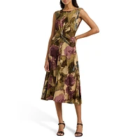 Floral Twist-Front Cap-Sleeve Jersey Dress