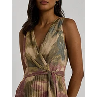 Floral Metallic Chiffon Cocktail Dress