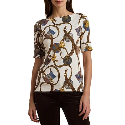 Harness-Print Boatneck T-Shirt