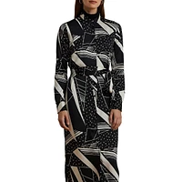 Geo-Print Belted Twill Shirtdress