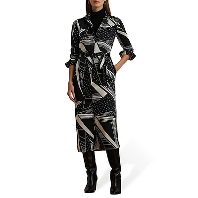 Geo-Print Belted Twill Shirtdress