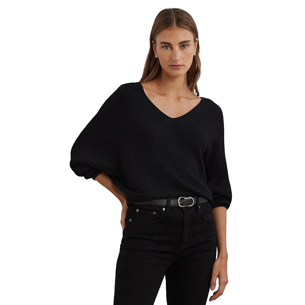 Rib-Knit Dolman-Sleeve Sweater