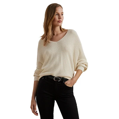 Rib-Knit Dolman-Sleeve Sweater