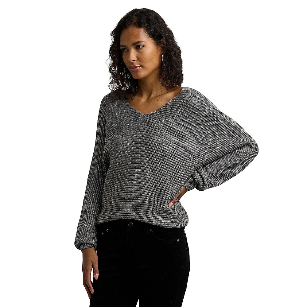 ​Metallic Rib Dolman-Sleeve Sweater