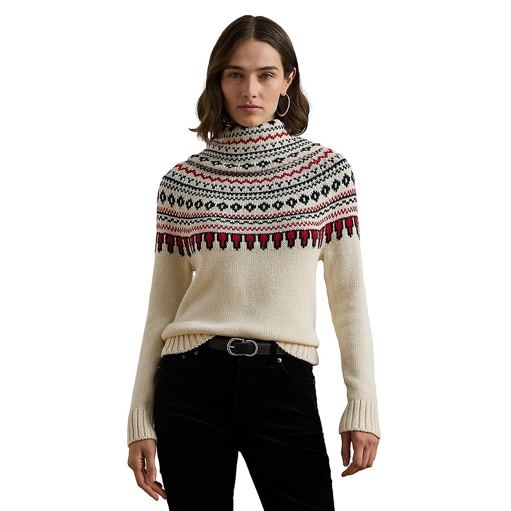 Fair Isle Cotton Turtleneck Sweater