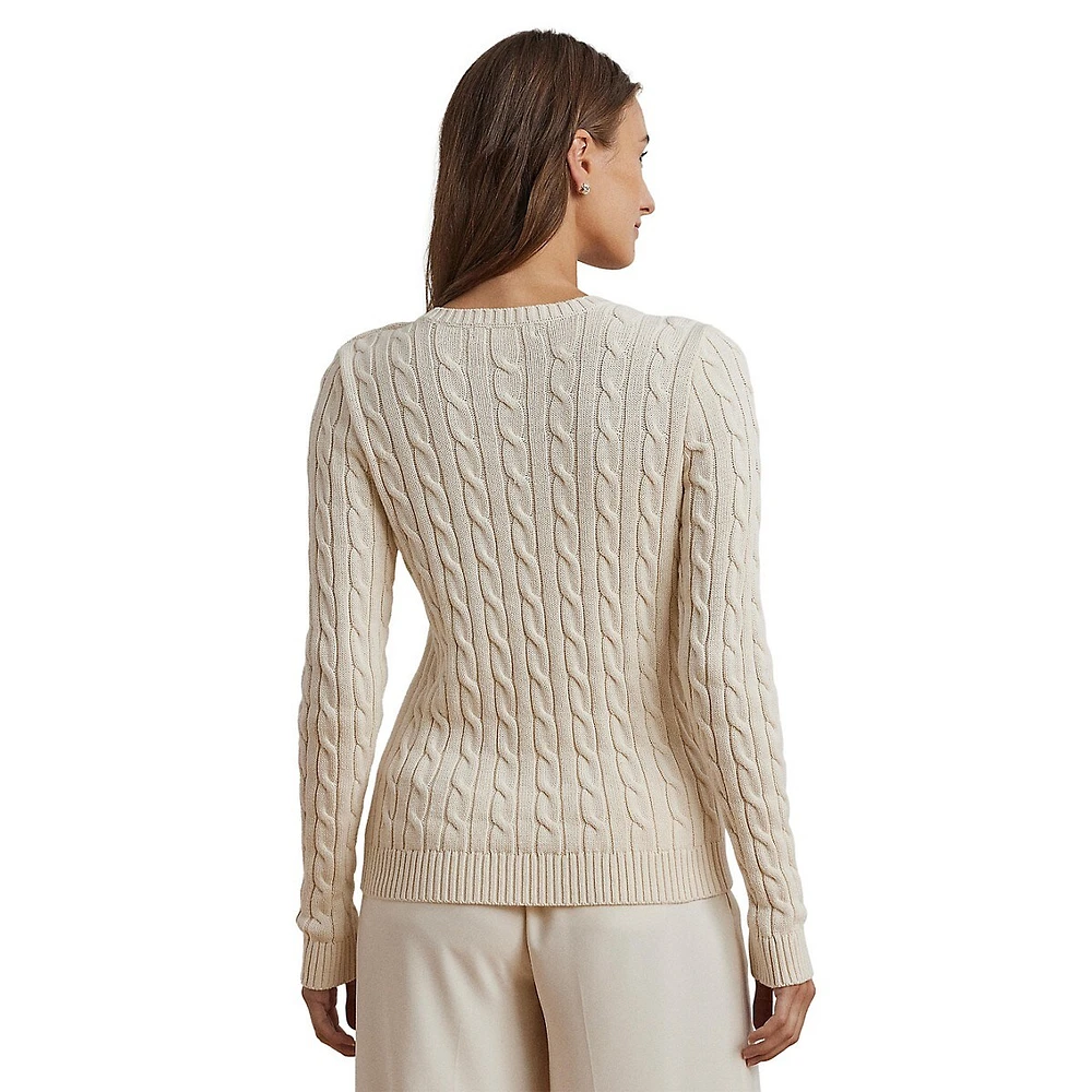 Button-Trim Cable-Knit Sweater