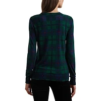 Black Watch Plaid Beaded-Crest Sweater