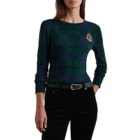 Black Watch Plaid Beaded-Crest Sweater