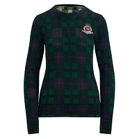 Black Watch Plaid Beaded-Crest Sweater