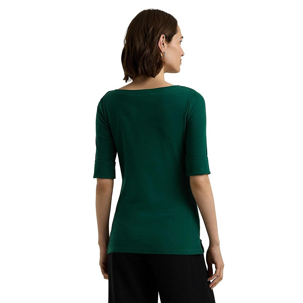 Boatneck Elbow-Sleeve T-Shirt