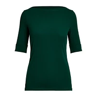 Boatneck Elbow-Sleeve T-Shirt