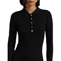 Rib-Knit Midi Polo Dress