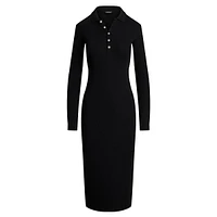 Rib-Knit Midi Polo Dress