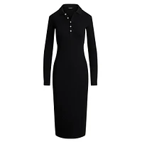 Rib-Knit Midi Polo Dress