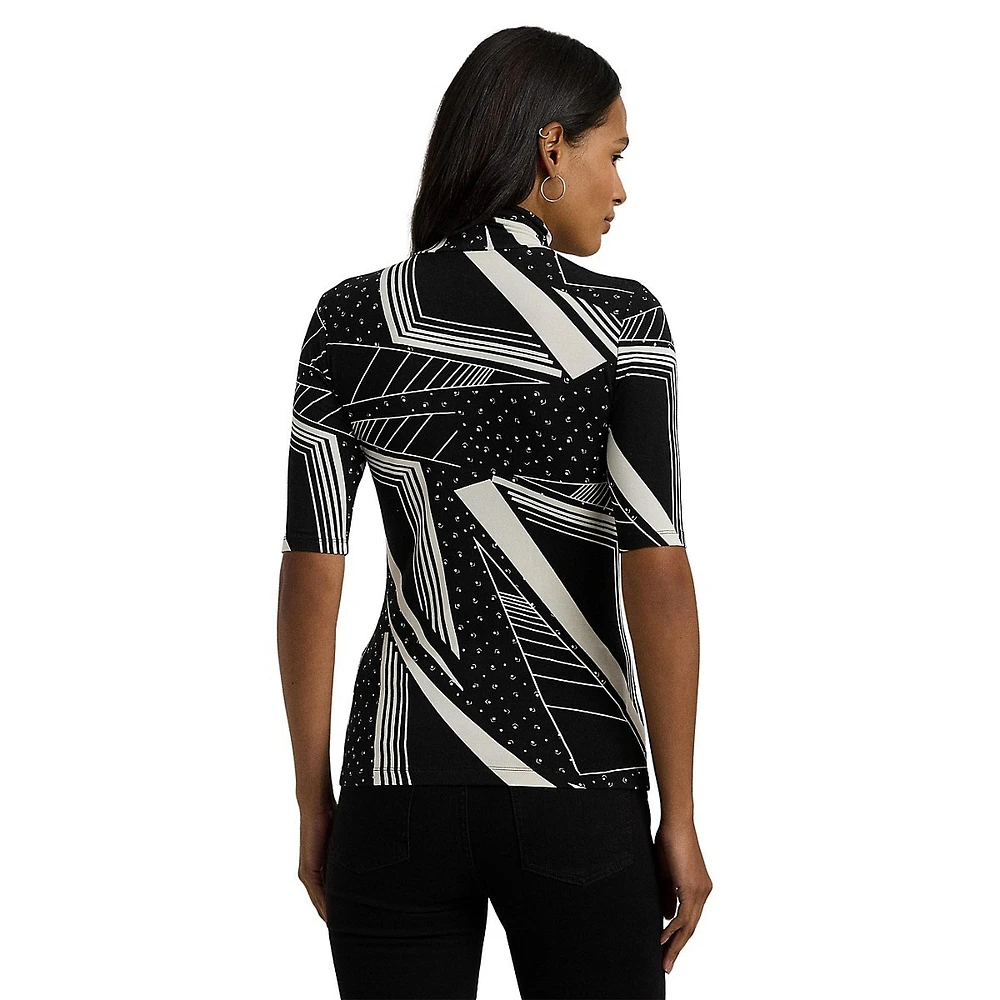 Slim-Fit Geo-Print Stretch Jersey Turtleneck