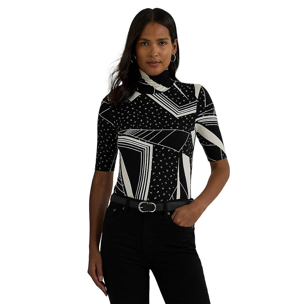 Slim-Fit Geo-Print Stretch Jersey Turtleneck