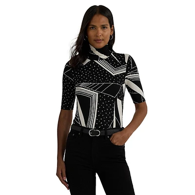 Slim-Fit Geo-Print Stretch Jersey Turtleneck