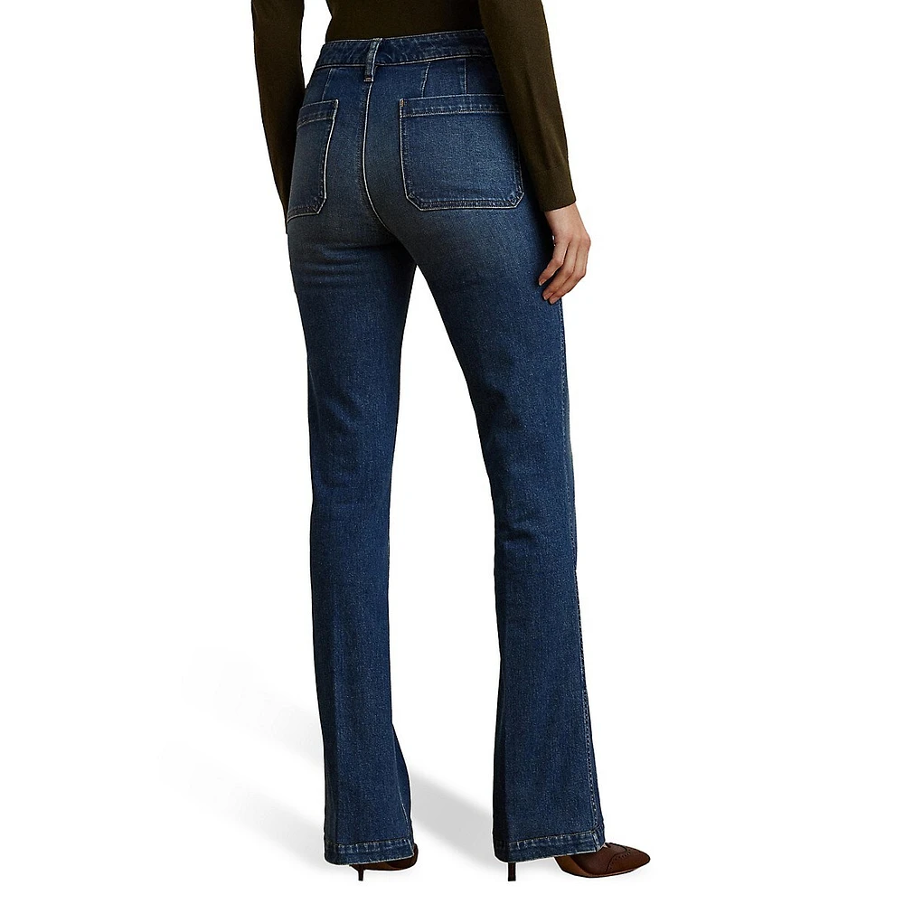 Chain-Trim High-Rise Flare Jeans