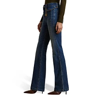 Chain-Trim High-Rise Flare Jeans